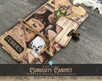 Kit imprimible de bolsillo con gabinete de curiosidades / álbum de recortes / digital / calavera / gótico / espeluznante / espeluznante / octubre / vintage / Halloween