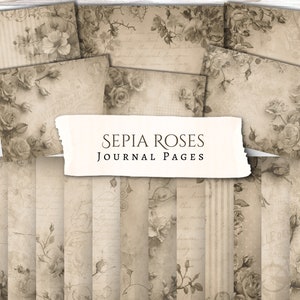 Sepia Roses digitaal afdrukbaar dagboekpapier | kortstondig | vintage | plakboek | shabby chic | romantiek | bloemen | bloem | roos | oud