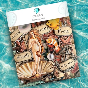Pack d'éphémères océan | journal indésirable | album de coupures | fabrication de cartes | décorations pour cartes | découpes | embellissements | nautique | millésime | sirène | mer