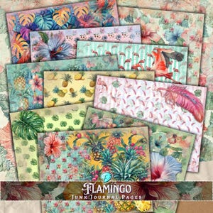 Flamingo Journal Papers | Antique | Junk Journal | Scrapbook | Card Making | Paper | Printable | Ephemera | Digital | Tropical | Pineapple