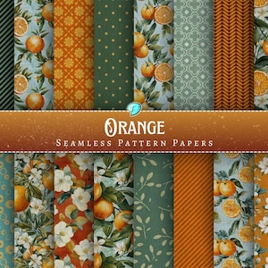 Papeles con patrón sin costuras en color naranja / efímeras / vintage / álbumes de recortes / digitales / imprimibles / botánicos / frutas / diarios basura / fabricación de tarjetas