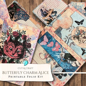 Cut & Craft Schmetterling Charme Alice Printable Folio Mini Kit | Ephemera | Jahrgang | Sammelalbum | digital | Ausdruckbar | shabby chic | Wunderland