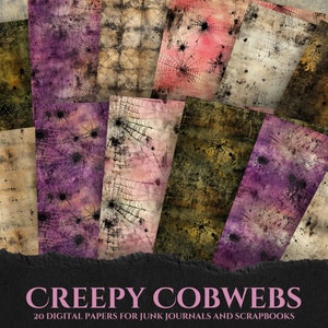 Creepy Cobwebs Printable Digital Papers: Scrapbook Paper, Printable Paper, Halloween, junk journal, cute, kawaii, ephemera, trick or treat