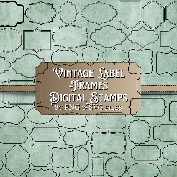 Vintage Label Frame Digi Stamp Kit | digital | overlay | distressed | junk journal | scrapbook | ephemera | vintage | ink | print SVG | PNG