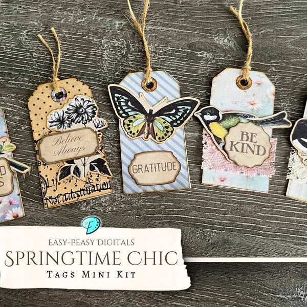 Easy-Peasy Springtime Chic Printable Tag Mini Kit | ephemera | vintage | scrapbook | digital | printable | shabby chic | Floral | Cricut PNG