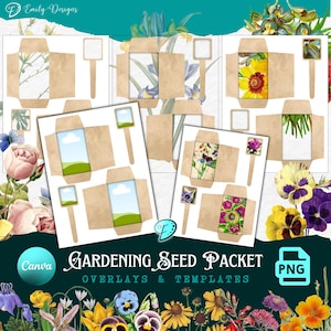 Superpositions de paquets de graines de jardinage | Modèles | arrière-plan | journal indésirable | album de découpures | PNG | Cadre en toile | millésime | imprimable | Jardinier