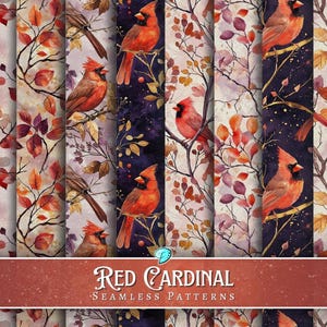 Papeles digitales sin costuras con diseño de cardenal rojo / efímeras / vintage / álbumes de recortes / papel digital / imprimibles / botánicos / pájaros / diarios basura / florales