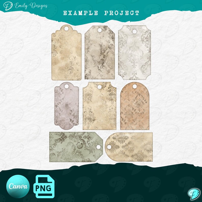 Stamped Pattern Tags Template Overlay | Junk Journal | Scrapbook ...