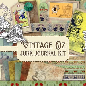 Vintage Oz Junk Journal Pack, bedruckbar, Scrapbooking, sofortiger Download, Ephemera, Tagebuch, digital, smaragdgrüne Stadt, Dorothy, Toto, Zauberer