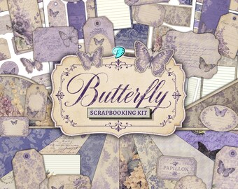 Butterfly Scrapbooking Kit | junk journal | scrapbook | digital | ephemera | vintage | Paper | Card Making | Printable | botanical | shabby