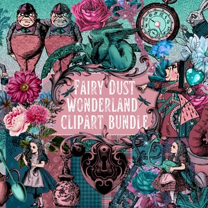 Paquete de imágenes prediseñadas Fairy Dust Wonderland / Diario basura / Scrapbooking / Fabricación de tarjetas / Imprimible / Digital / Alicia / Cuento de hadas / Reina de corazones