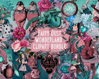 Fairy Dust Wonderland clipart bundle | Junk Journal | Scrapbooking | Card Making | Printable | Digital | Alice | Fairytale | Queen of Hearts