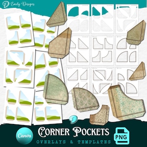 Corner Pocket Overlays und Vorlagen | Hintergrund | Junk Journal | Sammelalbum | Ephemera | PNG | Keilrahmen | Jahrgang | Taschen | Einklebestellen