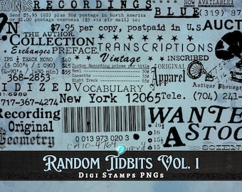 Random Tidbits Vol. 1 Digi Stamps | digital | overlay | distressed | junk journal | scrapbook | ephemera | vintage | ink | print | Library