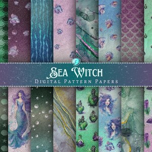 Sea Witch Digitales Muster Papiere | Jahrgang | Ephemera | Junk Journal | Sirene | Papier | Sammelalbum | maritim | Ausdruckbar | Ozean | Trank