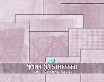 Pink Distressed Journal Papers | Antique | Aged | Junk Journal | Scrapbook | Card Making | Printable | Ephemera | Floral | Shabby Chic