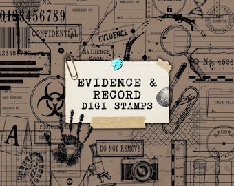 Evidence and Record Digi Stamps PNG bundle | digital | overlay | junk journal | scrapbook | ephemera | vintage | ruled | grid | found