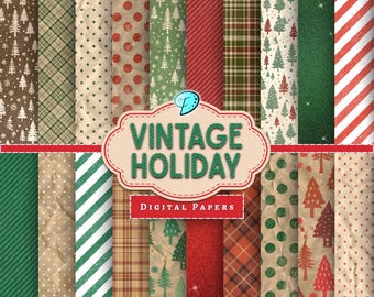 Vintage Urlaub Digitale Papiere | Ephemera | antik | Jahrgang | Sammelalbum | Muster | Tagebuch | Kartengestaltung | Weihnachten | Festlich