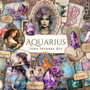 Kit de journal indésirable Verseau | album de découpures | fabrication de cartes | millésime | éphémères | imprimable | coupe soignée | du zodiaque | horoscope | signe astrologique | eau