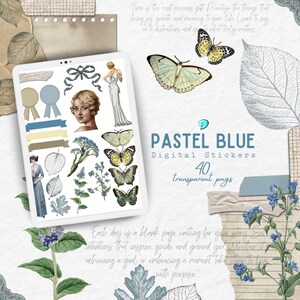 Pastellblaue digitale Aufkleber | Planer | bujo | Bullet Journal | Junk Journal | Einklebeband | Ausdruckbar | Transparentes PNG | ipad Planung