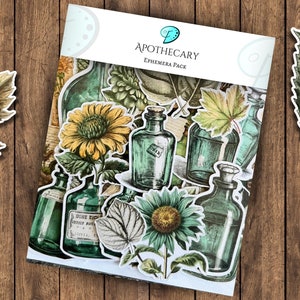 Pack d'éphémères d'apothicaire | journal indésirable | album de découpures | fabrication de cartes | décorations pour cartes | découpes | embellissements | fournitures | millésime | médicament