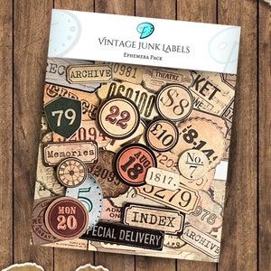 Efemerapakket Vintage Junk Labels | junkjournaal | plakboek | kaarten maken | kaarttoppers | gestanste versieringen | benodigdheden | vintage