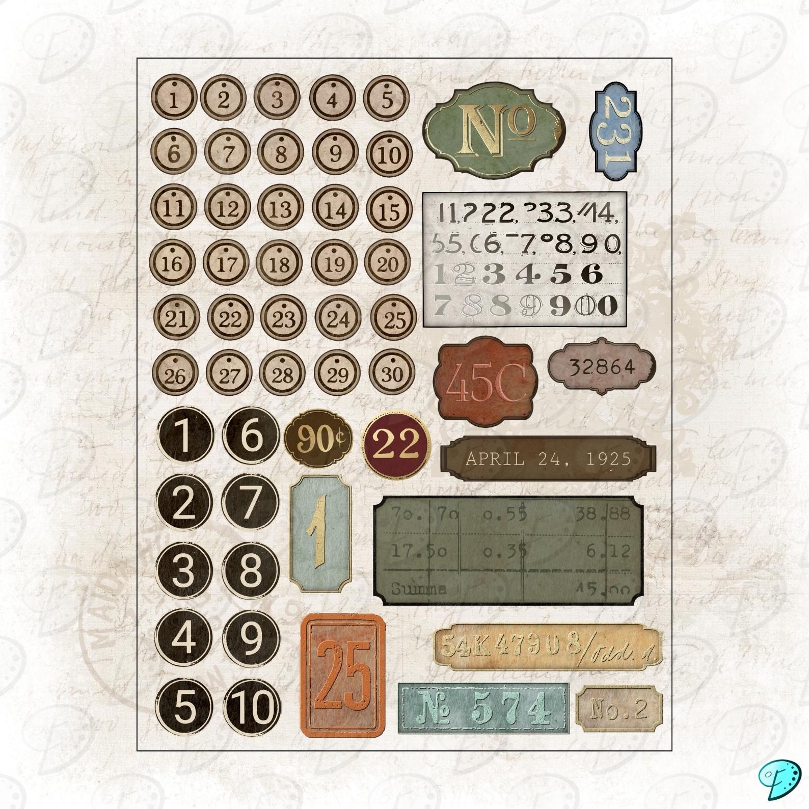 Vintage Numbers Printable Ephemera Sheets | Antique | Aged | Printable ...