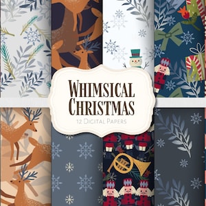 Whimsical Christmas Papers | digital | ephemera | junk journal | scrapbook | Christmas | Xmas card making | festive | Reindeer | Nutcracker