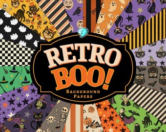Retro Boo Background Papers | Printable | Scrapbook | Digital | Gothic | Spooky | October | Vintage | Halloween | Vampire | Pumpkin | Candy