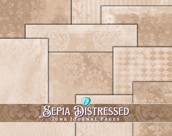 Sepia Distressed Journal Papers | Antique | Aged | Junk Journal | Scrapbook | Card Making | Printable | Ephemera | Floral | Shabby Chic