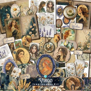 Jungfrau Junk Journal Kit | Sammelalbum | Kartengestaltung | Jahrgang | Ephemera | Ausdruckbar | himmlisch | Sternzeichen | Horoskop | Sternzeichen | weiblich