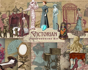 Victorian Scrapbooking Kit | junk journal | scrapbook | digital | ephemera | vintage | Clipart | Paper | Card Making | Graphics | Antique