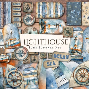 Lighthouse Junk Journal Kit / vintage / effimera / taglio pignolo / clipart / carta digitale / scrapbook / nautico / stampabile / oceano / mare