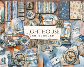 Lighthouse Junk Journal Kit | vintage | ephemera | fussy cut | clipart | digital paper | scrapbook | nautical | printable | ocean | sea