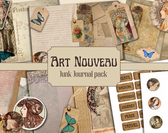 Art Nouveau Junk Journal Pack, Mucha, printable, scrapbooking, sofortiger Download, Ephemera, Art Deco, Tagebuch, digital