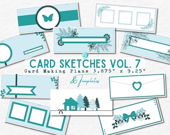 Bocetos de Tarjetas Vol. 7 / 9,84 cm x 23,5 cm / creador de tarjetas / tarjetas hechas a mano / álbum de recortes / diario basura / scrapbooking / PDF / plantilla / Slimline