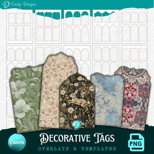 Decorative Tags Template | junk journal | scrapbook | ephemera | Printable | card making | outline | overlay | Tag | overlays | bundle