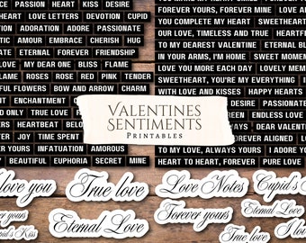 Valentines Sentiments Printables | scrapbook | card making | vintage | ephemera | printable | Junk Journal | Cricut | PNG | Greetings cards