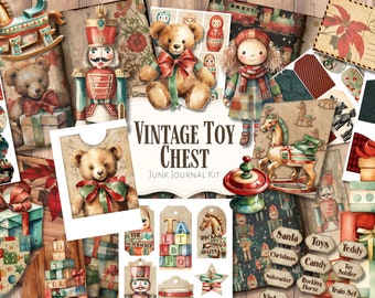 Vintage Toy Chest Junk Journal Kit | ephemera | antique | vintage | scrapbook | digital paper | nutcracker | printable | Christmas | Festive