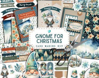 Gnome for Christmas Card Making Kit | junk journal | scrapbook | pattern paper | Christmas | printable | cute | Festive | gonk | snowflake