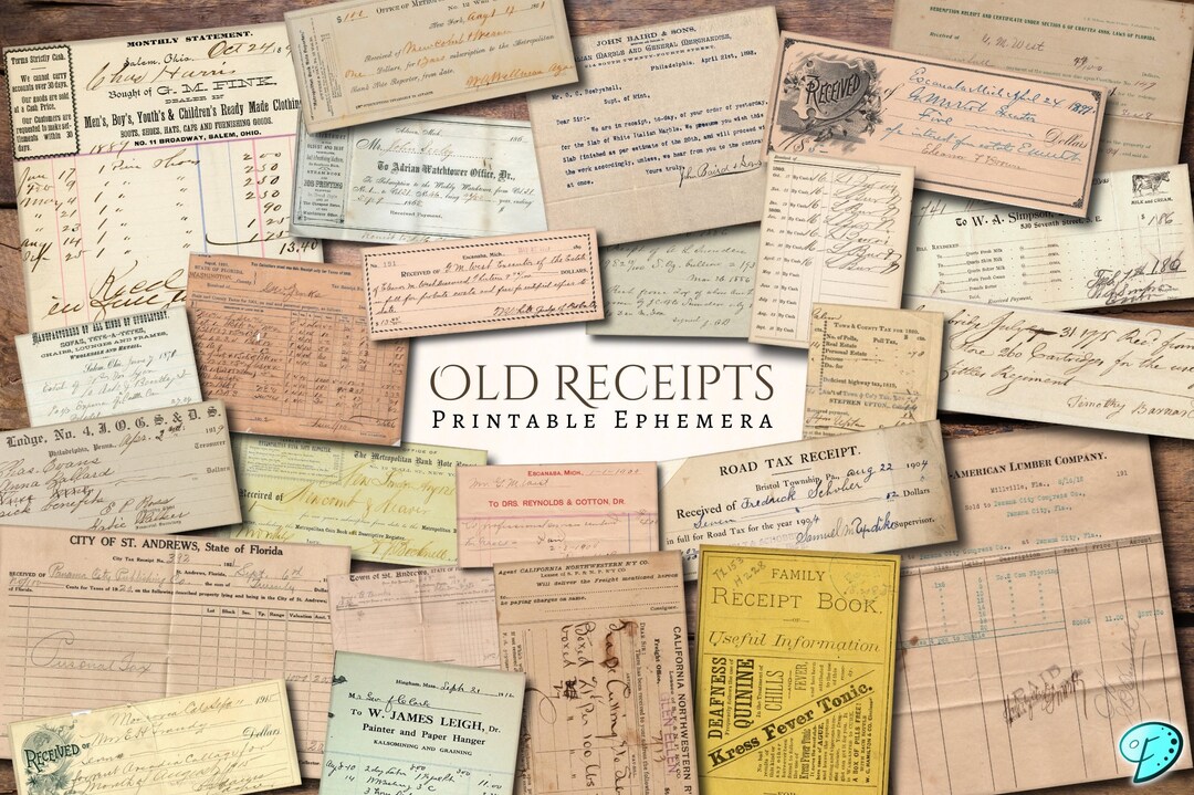 Old Receipts Printable Ephemera | Antique | Aged | Old | Printable ...