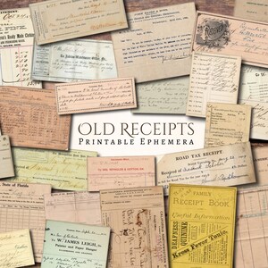 Recibos antiguos Efímera imprimible / Antiguo / Envejecido / Viejo / Imprimible / Diario basura / Álbum de recortes / Escrito a mano / Fabricación de tarjetas / Cartas / Notas