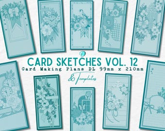 Card Sketches Vol. 12 DL UK | 99mm x 210mm | card maker | handmade cards | scrapbook | junk journal | scrapbooking | template | tall