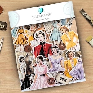 Ensemble éphémère de couturière | journal indésirable | album de découpures | fabrication de cartes | décorations pour cartes | découpes | embellissements | fournitures | millésime | couture