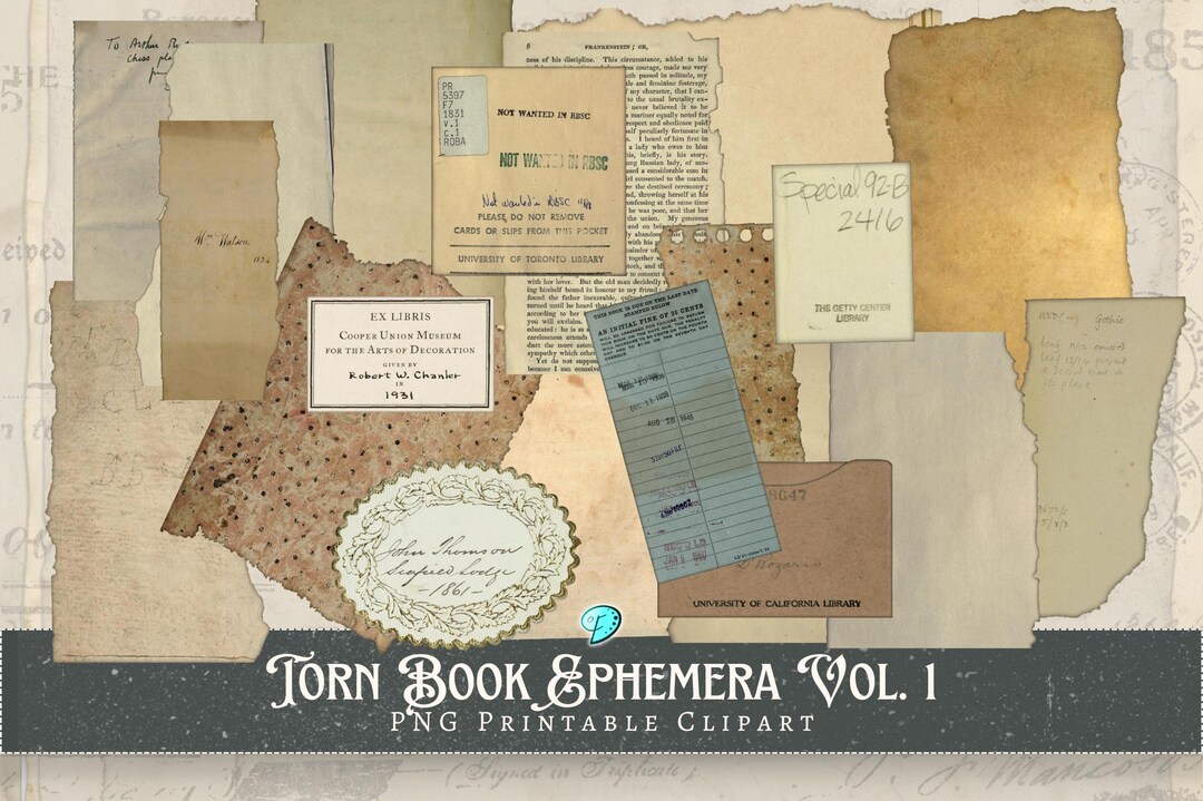 Torn Book Ephemera Vol. 1 | Clipart | Antique | Aged | Old | Printable ...