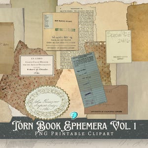 Torn Book Ephemera Vol. 1 / Clipart / Antico / Invecchiato / Vecchio / Stampabile / Diario spazzatura / Album di ritagli / Vecchio libro / Creazione di biglietti / PNG trasparente