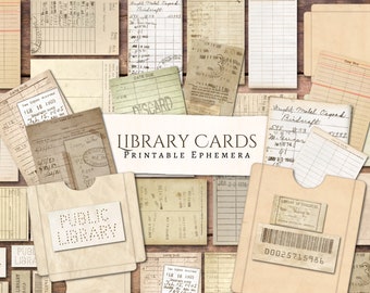 Vintage Library Cards Printables | Ephemera | Antique | Aged | Old | Printable | Junk Journal | Scrapbook | Handwritten | Card Making