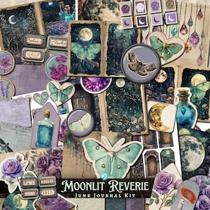 Maanverlichte mijmering-junkjournaalkit | junkjournaal | plakboek | digitaal | kortstondig | Tarot | vintage | bloemen | Afdrukbaar | Heks | Maan