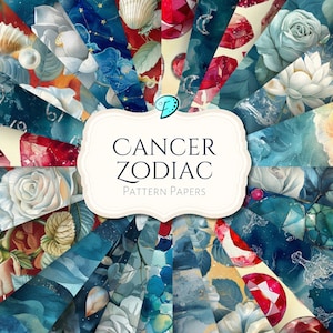 Cancer Sternzeichen Digitales Musterpapier | Ephemera | Jahrgang | Sammelalbum | Tagebuch | Ausdruckbar | Horoskop Sternzeichen Astrologie Himmelskörper Krabbe