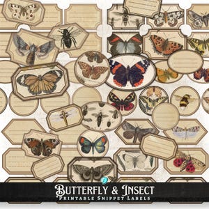 Butterfly and Insect Snippet Labels | digital | distressed | junk journal | scrapbook | ephemera | vintage | butterflies | printable | label